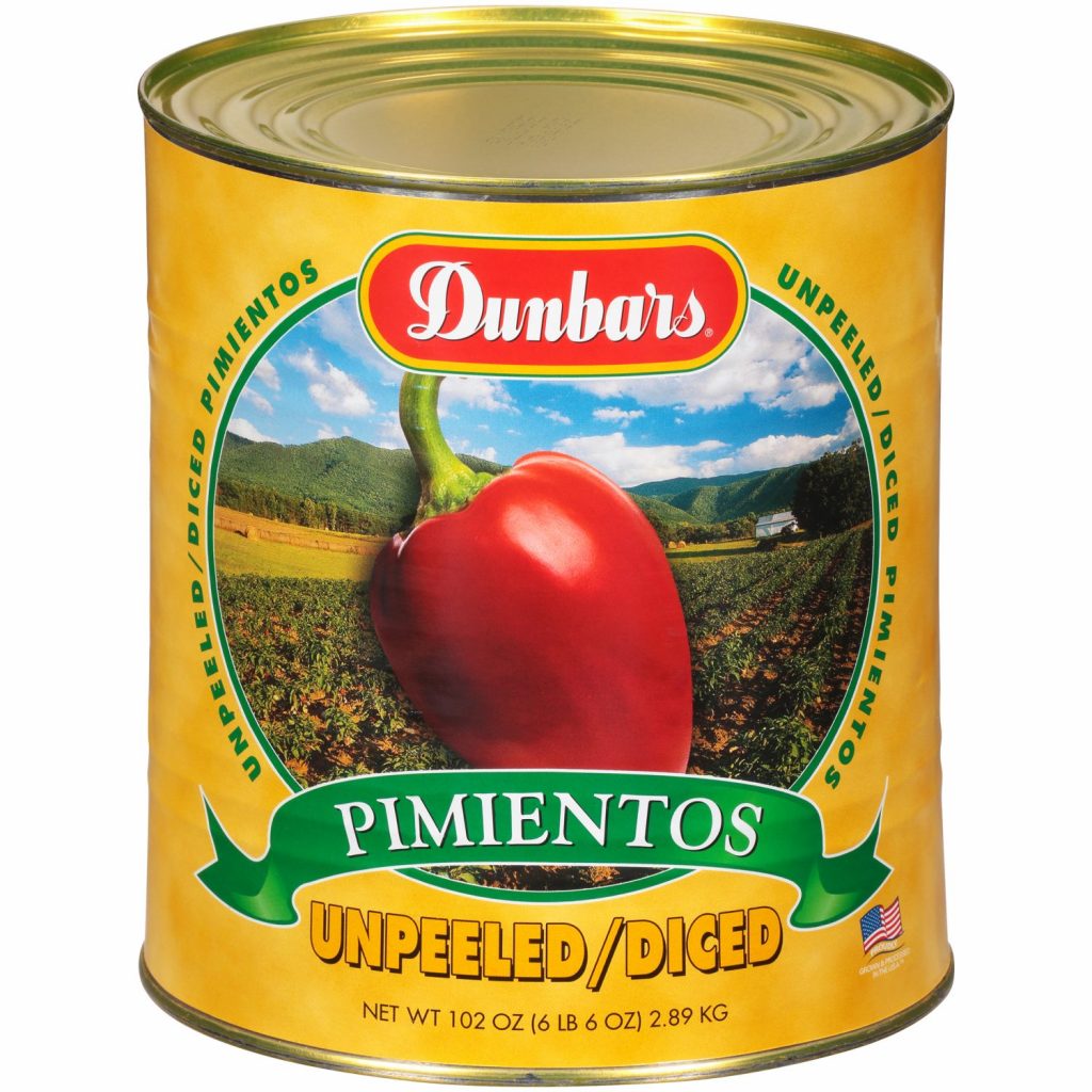 Dunbars Unpeeled Diced Pimientos 102 Oz