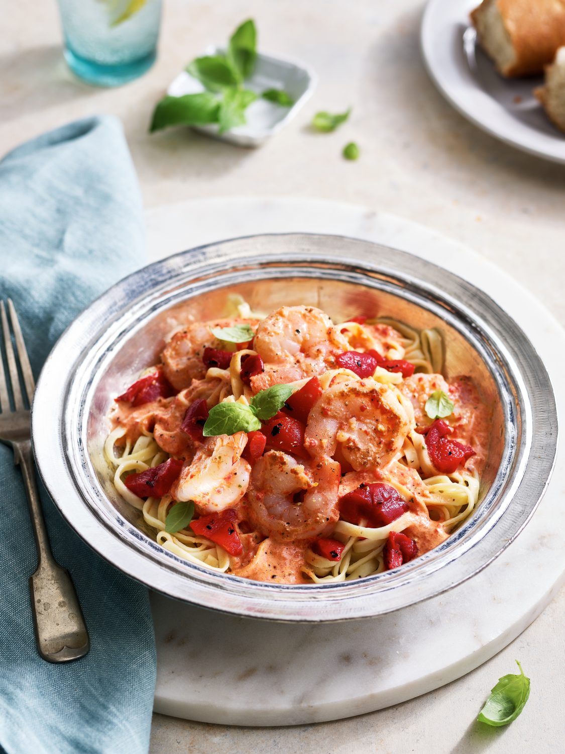 Shrimp and Roasted Pepper Cream Sauce Pasta - Moody Dunbar