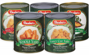 Dunbars Sweet Potatoes, #10 Cans, Fancy Cut Yams, Whole Yams, Select Cut Yams, Sweet Potato Puree